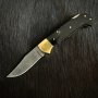 Сгъваем ловен нож (дамаска стомана, биволски рог), снимка 1 - Ножове - 39456146
