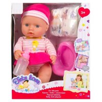 Играчка Кукла бебе с 4 аксесоара гърне, шише, памперси и розови дрехи, пие вода, пикае, за момичета, снимка 1 - Кукли - 43959177