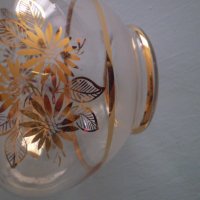 Винтидж стара ръчно изработена стъклена ваза златни цветя прозрачна, снимка 6 - Други ценни предмети - 40040323