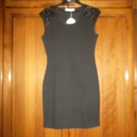 Стил и красота с права черна рокля с лек ръкав с дантела и кожа-Роклята е с прекрасна текстура, снимка 4 - Рокли - 28234806