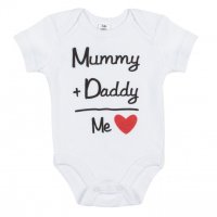 Памучно бебешко боди Mummy +daddy, За момче,  0 - 3 месеца, Бяло, снимка 1 - Други - 39625553