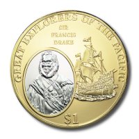$1 Fiji 2009, Great Explorers of the Pacific Sir Francis Drake/Elizabeth II, BU, снимка 1 - Нумизматика и бонистика - 40852364