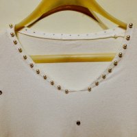 Модерна блуза с перли и кристали, снимка 3 - Блузи с дълъг ръкав и пуловери - 38186408