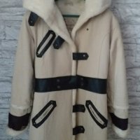 Изключително топло зимно палто в екрю с кожени декорации, снимка 5 - Палта, манта - 27615800