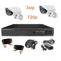 Комплект за видеонаблюдение с 2 камери 3мр 720р външни или вътрешни + dvr 4 канален + кабели, снимка 1 - Комплекти за видеонаблюдение - 32241019