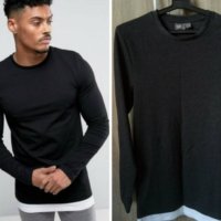 ASOS НОВИ Longline T-Shirt-Черно-сива мъжка блуза, снимка 2 - Блузи - 27526213