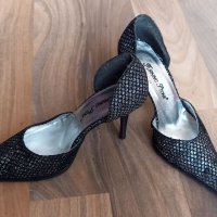 Нови абитуриентски черни елегантни обувки със сребърен брокат и остър връх, БЕЗПЛАТНА ДОСТАВКА, снимка 3 - Дамски обувки на ток - 32729886
