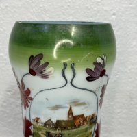 Рисувана стъклена ваза - Арт Нуво. №4961, снимка 3 - Антикварни и старинни предмети - 43923265