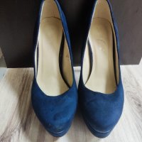 Сини велурени токчета, снимка 2 - Дамски обувки на ток - 43158950