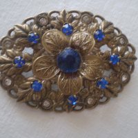 Стара Дамска Брошка със сини циркони, снимка 3 - Антикварни и старинни предмети - 37332070