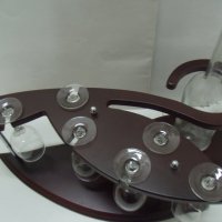 № 002 поставка за чаши и бутилка  - комплект - 6 броя стъклени чаши , стъклена бутилка и поставка   , снимка 1 - Други ценни предмети - 36903710