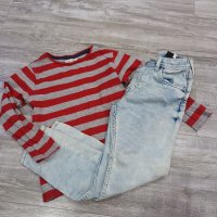 Дънки H&M и блузка с дълъг ръкав , снимка 1 - Детски панталони и дънки - 39964996