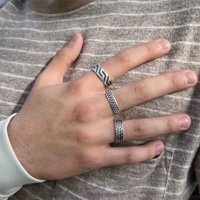 🍃Unisex Silver Plated Adjustable Ring Set, снимка 1 - Пръстени - 38751561