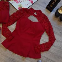Нова елегантна блуза с дантела в червен цвят на намаление, снимка 4 - Блузи с дълъг ръкав и пуловери - 27331921