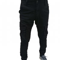 Черен карго панталон с ластик на глезена, снимка 1 - Панталони - 38218785