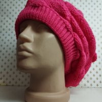 Шапки Каприз. Дамска плетена шапка барета,топла в цвят циклама -33, снимка 3 - Шапки - 34520615