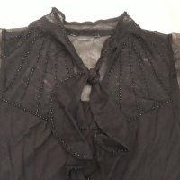 Черна блуза с дантела и перли , снимка 4 - Тениски - 28354365