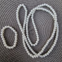 Комплект дълъг перлен гердан и перлена гривна, снимка 2 - Бижутерийни комплекти - 39235944