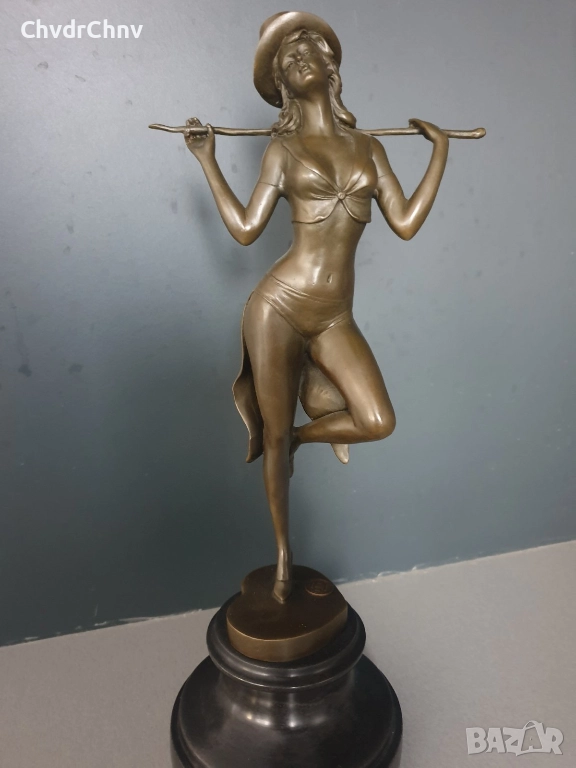 36см-3кг Gory статуетка/френска бронзова скулптура/Арт Нуво фигура кабаретна танцьорка, снимка 1