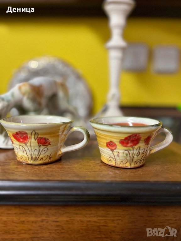 Страхотни🥰 Керамични чаши с макове за кафе Ръчна изработка-100/120 мл на око Цена-30 лв/15.34€, снимка 1