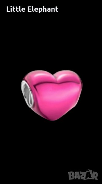 Сребърен елемент Пандора,розово сърце"Пламенна любов"/нов, снимка 1