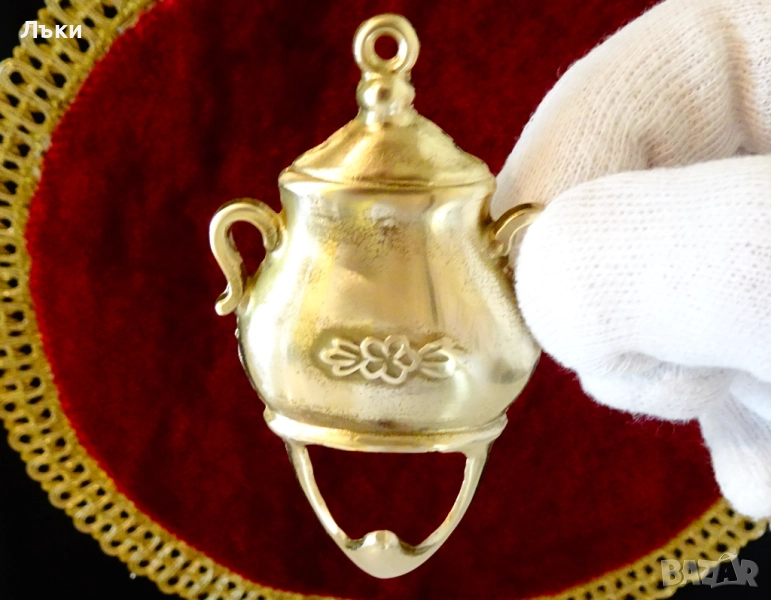 Бронзова закачалка,ретро бобено гърне. , снимка 1