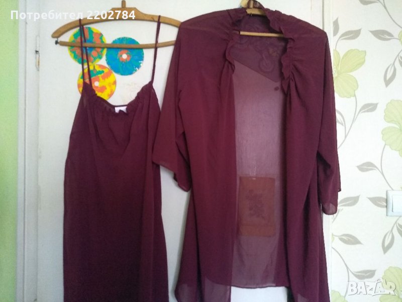 Дамски копринен комплект халат и нощница.Дамски потник 4ХЛ,4XL, снимка 1