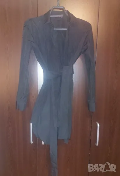 Дълга черна риза с колан С, снимка 1