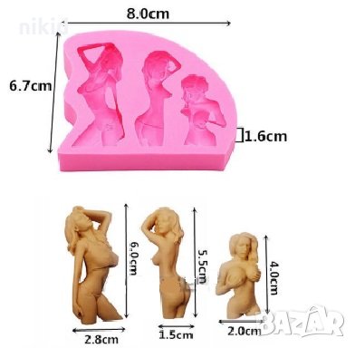 3 Голи Мацки жени жена гола жена тяло силиконов молд форма декор фондан моминско ергенско парти, снимка 1