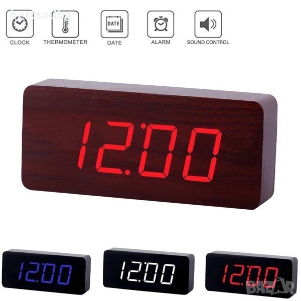 Настолен електронен дигитален светещ часовник термометър на ток стая, снимка 1