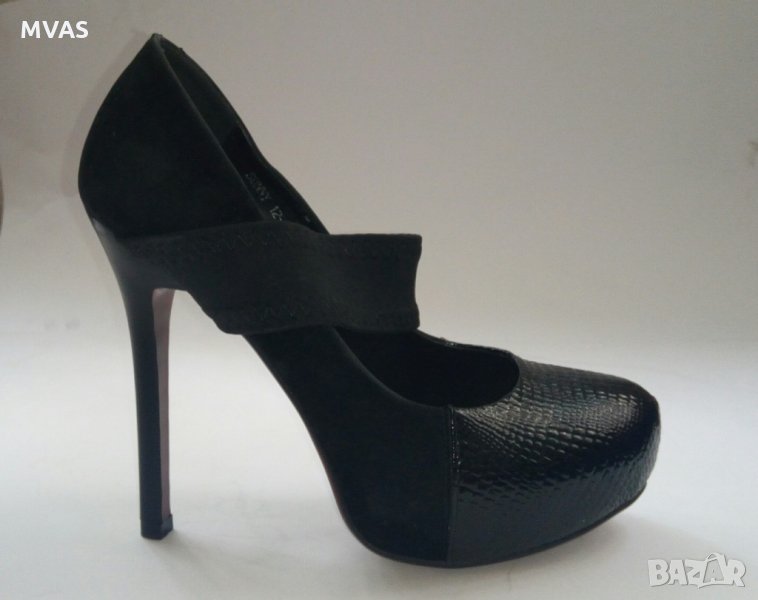 Черни обувки на висок ток 37 номер матови лачени, снимка 1
