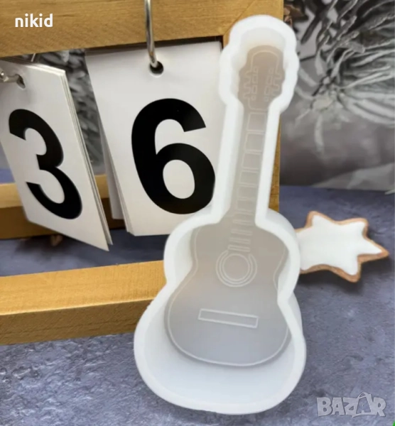 Голяма китара музика дълбок силиконов молд форма фондан шоколад гипс смола свещ декор, снимка 1
