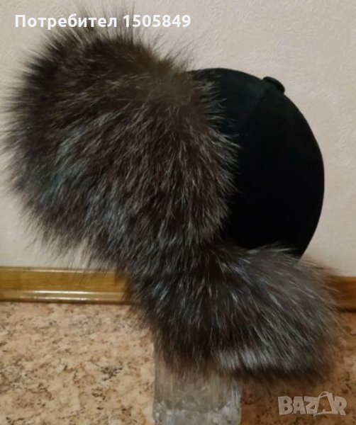 Шапка от естествен велур и сребърна лисица, снимка 1