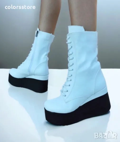 Боти на платформа - бяла кожа с черно ходило - VP1, снимка 1