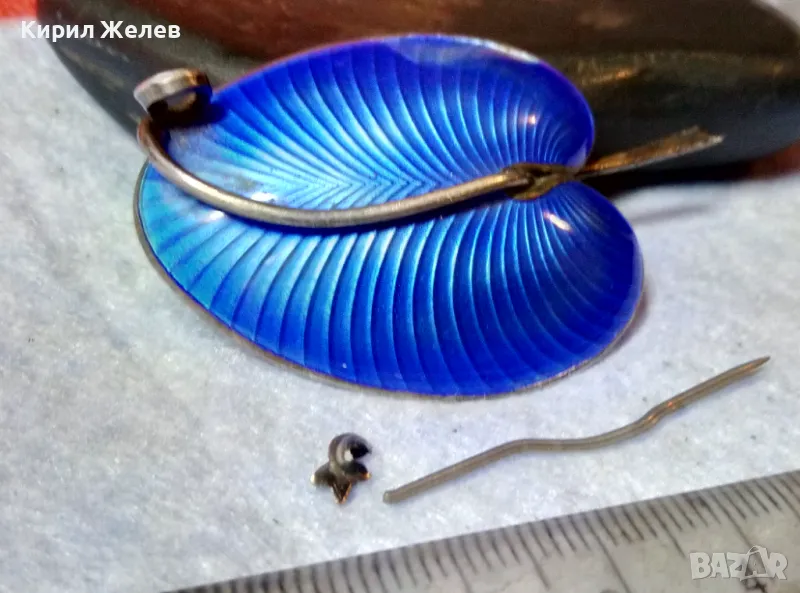 DEL METALL 925 S STERLING NORWAY ВИНТИДЖ ЕМАЙЛИРАНА СРЕБЪРНА БРОШКА СРЕБРО 925 АВТОРСКА СТАРА 49316, снимка 1