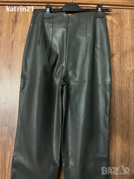 Маслено зелен кожен панталон , снимка 1