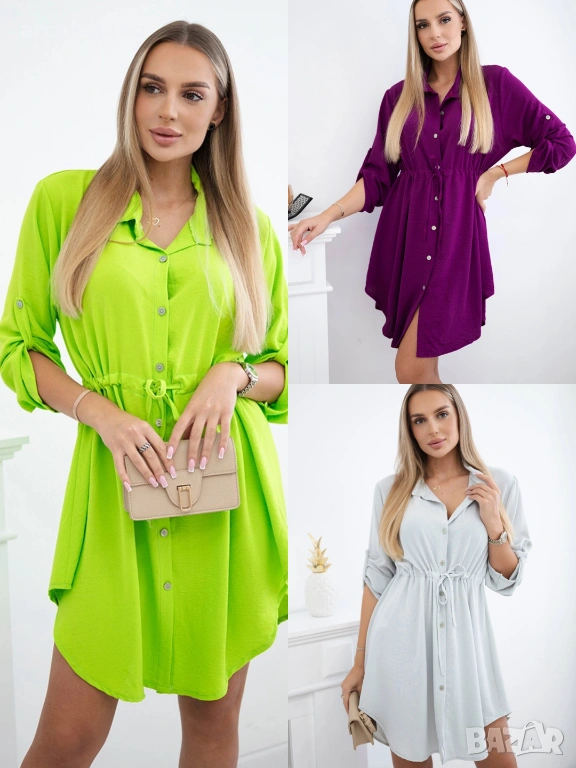 Дамска рокля с копчета и връзка на талията, 3цвята , снимка 1