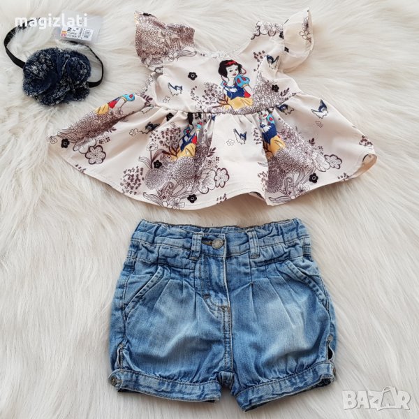 Къси дънкови панталони и туника 3-6 месеца, снимка 1