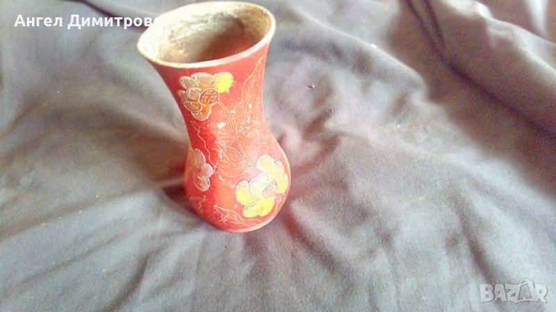 Стара керамична ръчно рисувана ваза, снимка 1