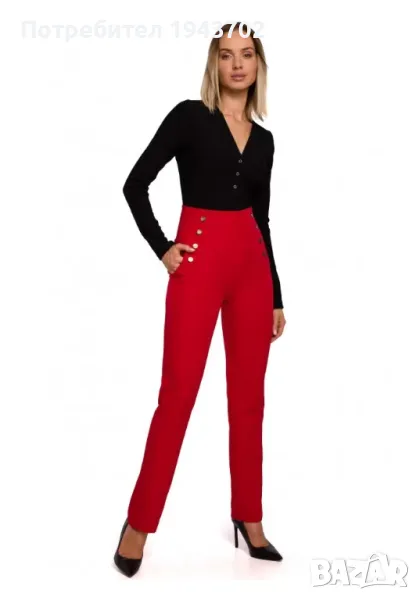 Дамски панталон с висока талия в червен цвят M530 MOE, снимка 1