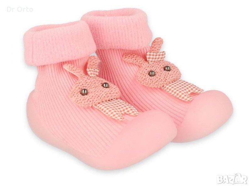 Полски бебешки обувки чорапки, Розови със зайче, снимка 1