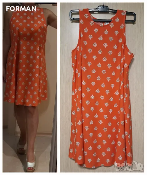 ТЪНИЧКА и ЛЕКА рокля в цвят оранжев корал на бели цветчета, снимка 1