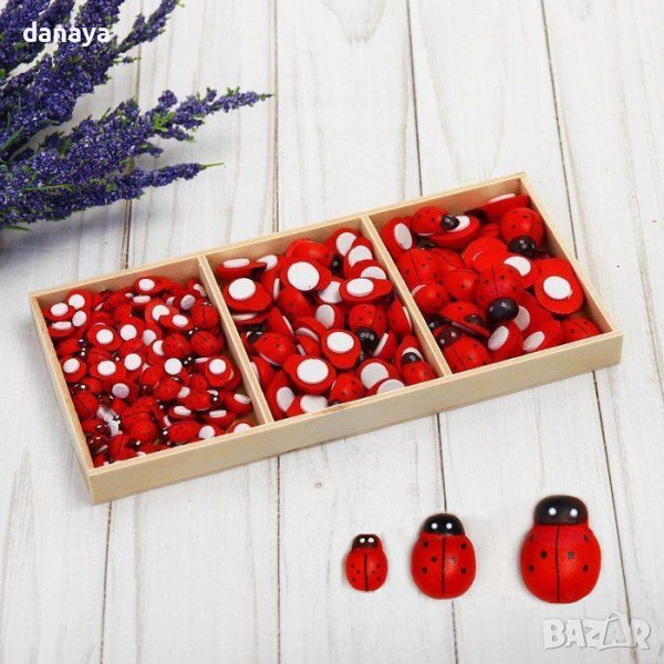 3457 Комплект дървени калинки за декорация и украса, 3 размера, снимка 1