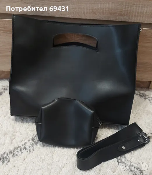 Дамска черна чанта с несесер, снимка 1