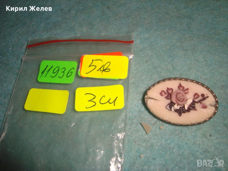 СТАРА ПОСРЕБРЕНА БРОШКА - ЦВЕТЕ РЪЧНА АРТ ИЗРАБОТКА от ПОЛИМЕРНА ГЛИНА РЕТРО БИЖУ за КОЛЕКЦИЯ 11936, снимка 1