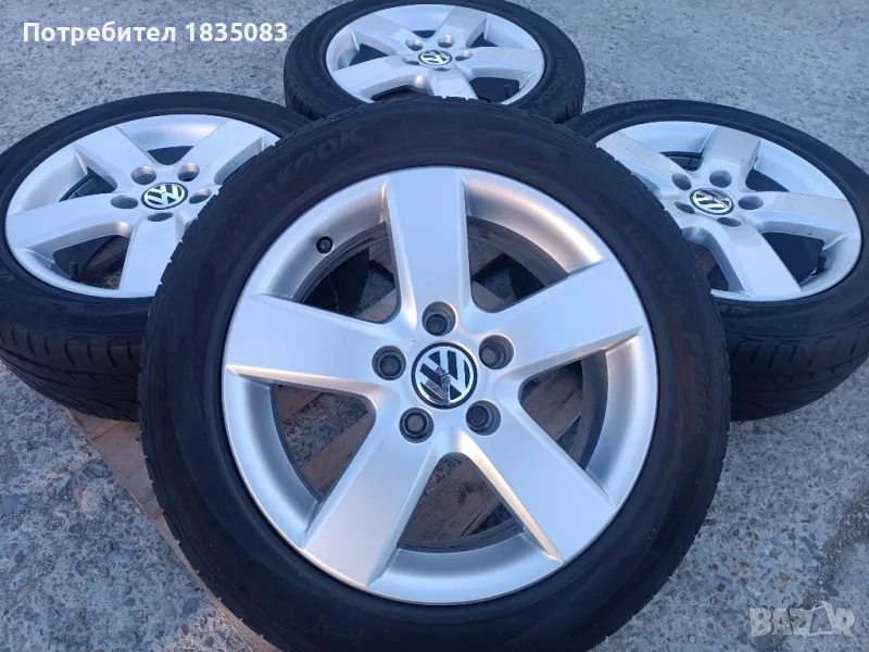 Лети джанти 16ки 5х112 VW + летни гуми 205/55/16 Hankook, снимка 1