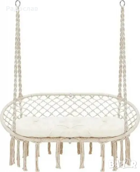 Двойна бежова градинска люлка за двама с възглавници, снимка 1