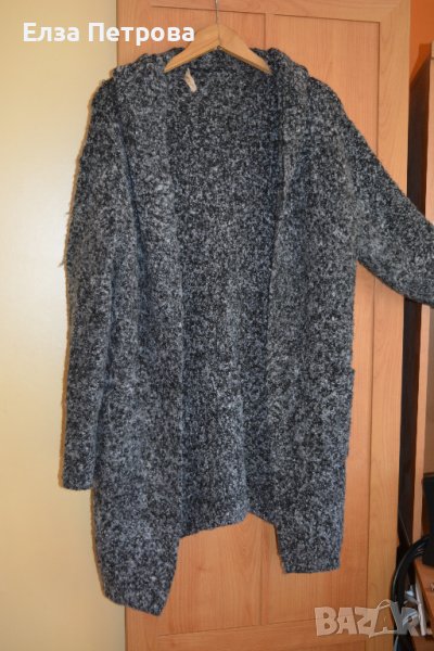 Дълга есенна жилетка, машинно плетена в черно и бяло, снимка 1