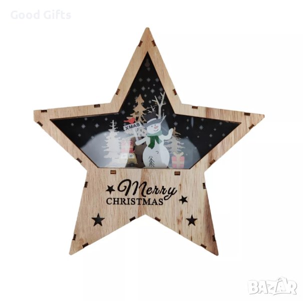 LED Светеща Коледна звезда, Дървена, 22см, снимка 1