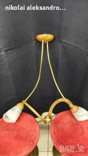 полилей дърво и месинг, снимка 1